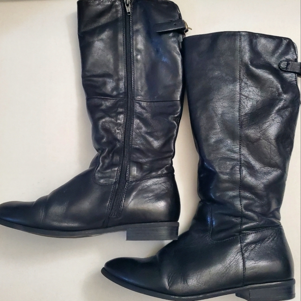 Aldo Black Knee Length Leather Boots Size 7.5